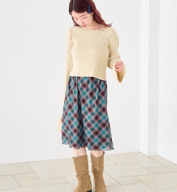  「【ボーダー＆無地】フレアスリーブリブニット」|ニット・セーター|