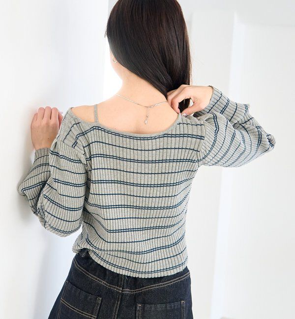  「【ボーダー＆無地】フレアスリーブリブニット」|ニット・セーター|