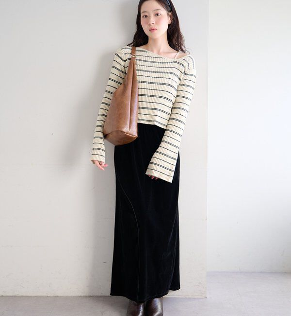 「【ボーダー＆無地】フレアスリーブリブニット」|ニット・セーター|