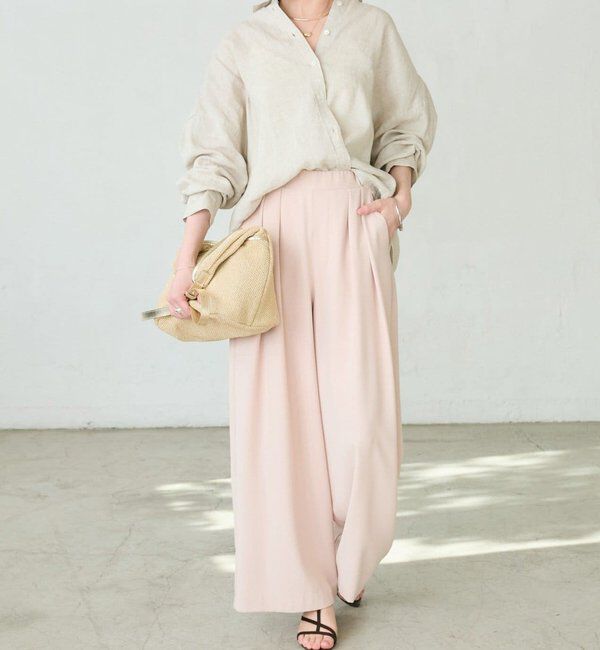  「【ウォッシャブル】【シーズンレスで使える】タックワイドスラックス」|チノ|