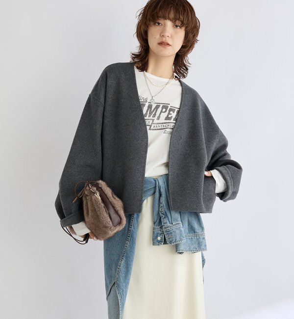  「【上品見え】ウールリバーショートコート」|その他|