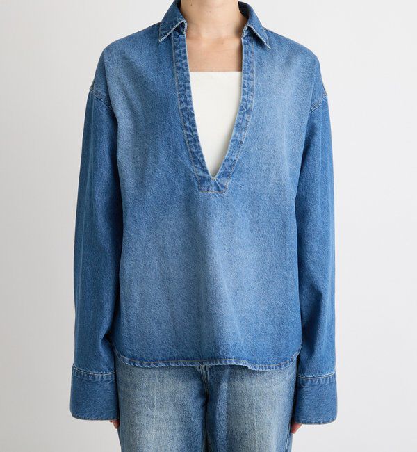  「【MONN.:.(モン)】スキッパーデニムシャツ」|シャツ・ブラウス|