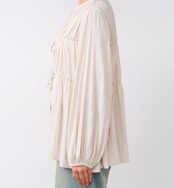  「【2WAY仕様】ギャザーストリングツイルブラウス」|シャツ・ブラウス|