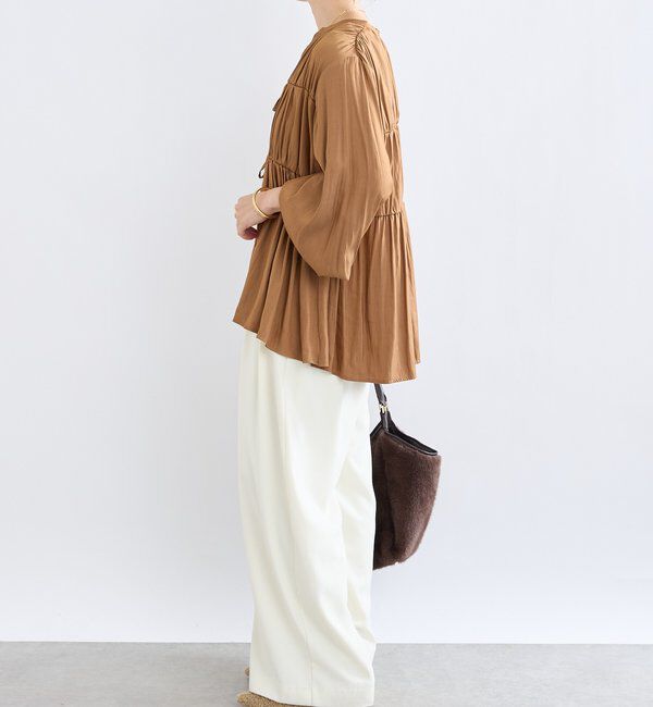  「【2WAY仕様】ギャザーストリングツイルブラウス」|シャツ・ブラウス|