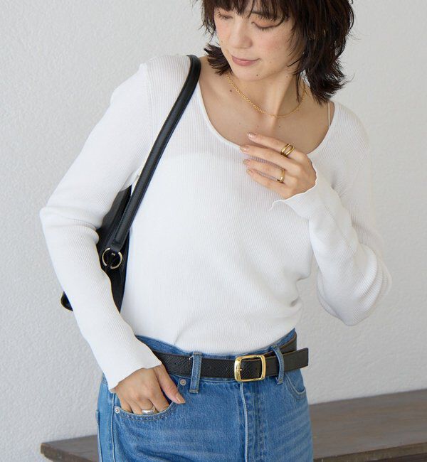  「【女性らしい抜け感】スクエア2WAYリブニット」|ニット・セーター|オフホワイト