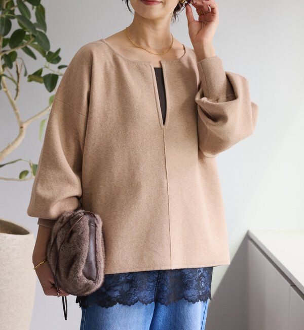  「【抜け感◎】キーネッククッションニット」|ニット・セーター|