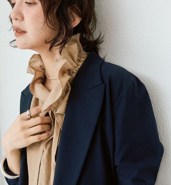  「【顔まわり華やか】リネンライクフリルカラーブラウス」|シャツ・ブラウス|