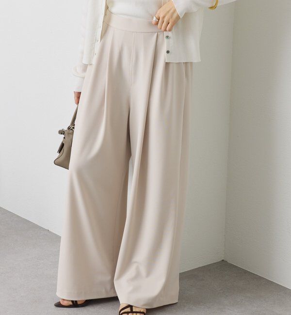  「【3サイス展開】ジャージータックワイドスラックス」|チノ|ライトベージュ