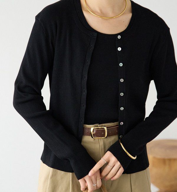  「【アンサンブル対応可】コットンリブカーディガン」|カーディガン|ブラック