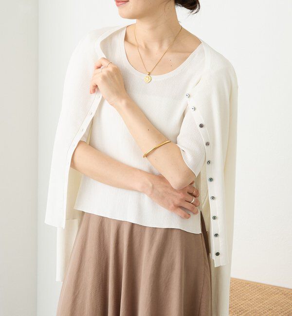  「予約【アンサンブル対応可】コットンUネックリブニット」|ニット・セーター|