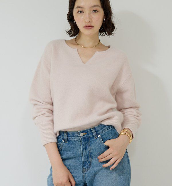  「【デコルテ美人ニット】ファーウールキーネックニット」|ニット・セーター|ピンク