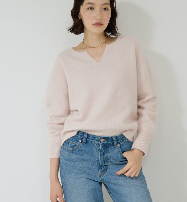  「【デコルテ美人ニット】ファーウールキーネックニット」|ニット・セーター|