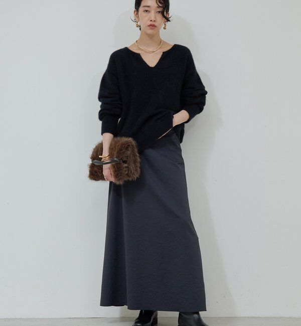 「【デコルテ美人ニット】ファーウールキーネックニット」|ニット・セーター|