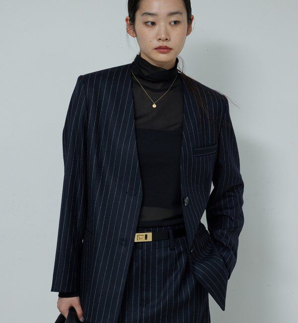  「【セットアップ対応】ストライプノーカラージャケット」|その他|