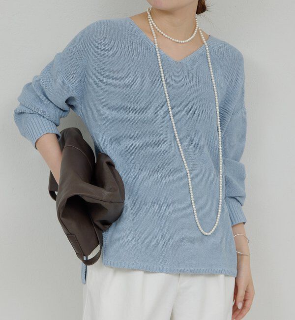  「【手洗い可】コットンメッシュプルオーバー」|ニット・セーター|ブルー