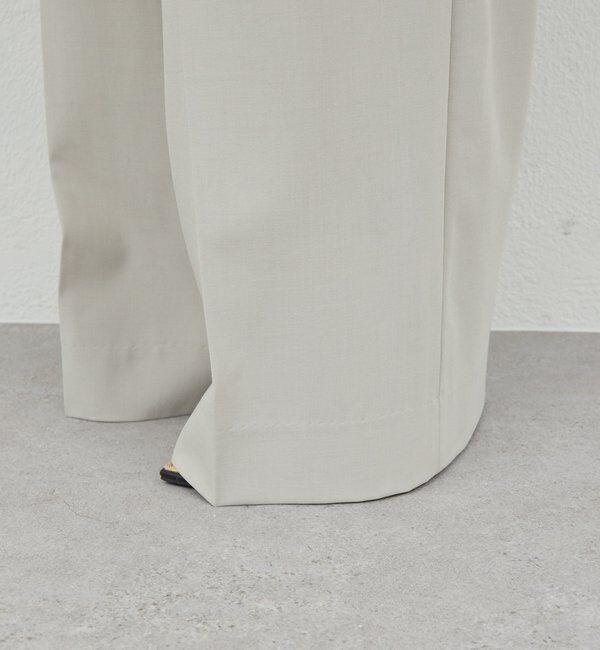  「【ウエスト調整可能】【手洗い可】梳毛タックワイドパンツ」|チノ|