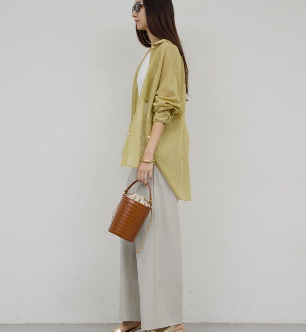  「【ウエスト調整可能】【手洗い可】梳毛タックワイドパンツ」|チノ|