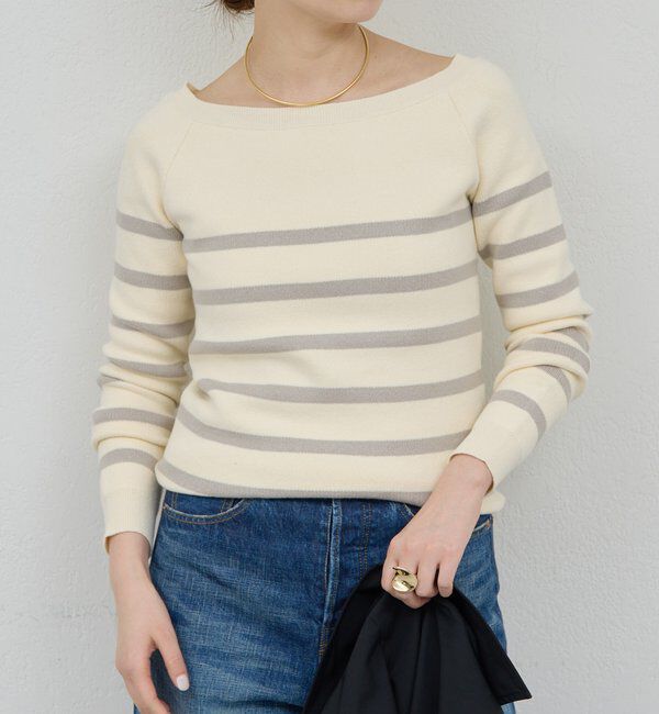  「【HERITANOVUM】ボートスムースボーダーニット」|ニット・セーター|オフホワイト