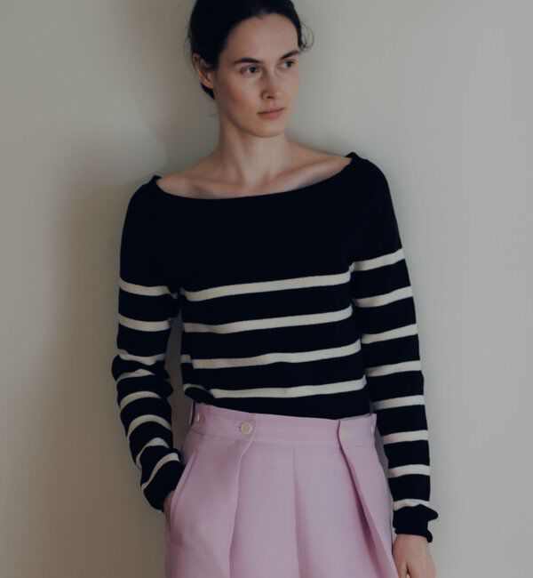  「【HERITANOVUM】ボートスムースボーダーニット」|ニット・セーター|ブラック