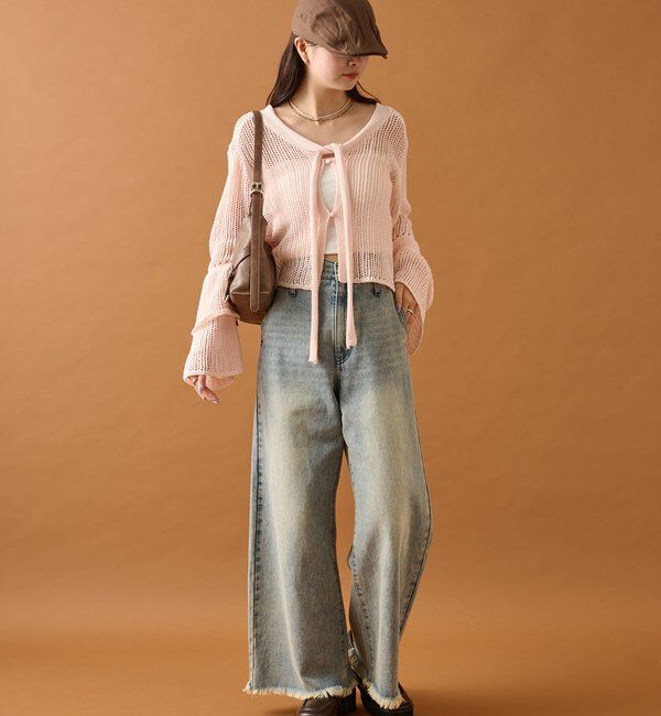  「フリルスリーブメッシュカーデ」|カーディガン|