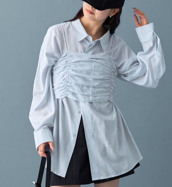  「【着こなし豊富◎】チェックビスチェSETビッグシャツ」|シャツ・ブラウス|