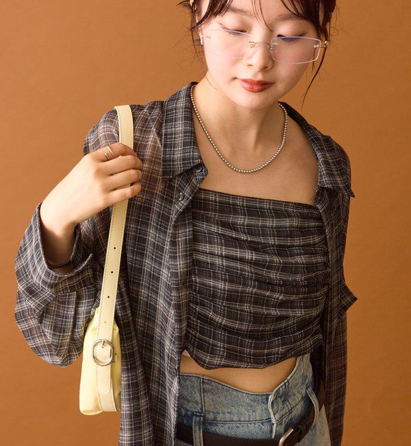  「【着こなし豊富◎】チェックビスチェSETビッグシャツ」|シャツ・ブラウス|