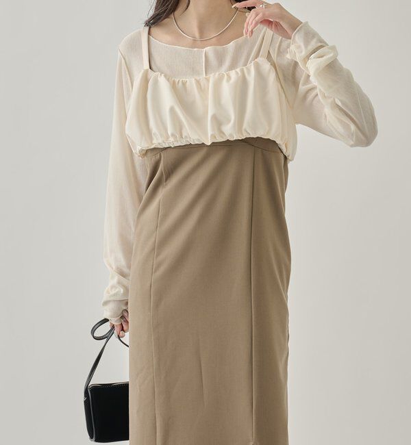  「ギャザービスチェSETワンピース」|ワンピース|