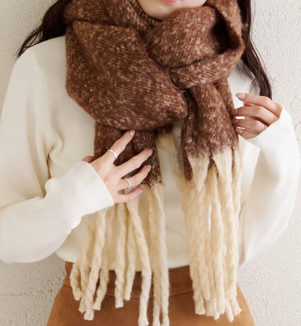  「カラーフリンジストール」|ストール|ブラウン