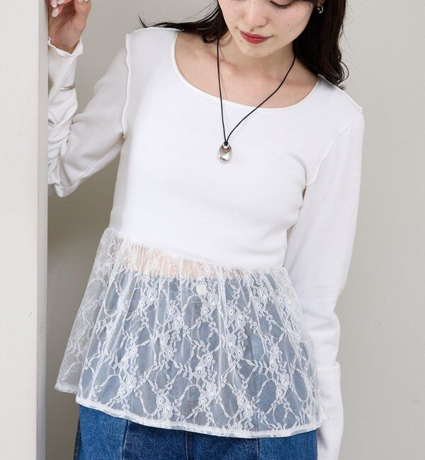  「レースドッキングロンT」|Tシャツ・カットソー|オフホワイト