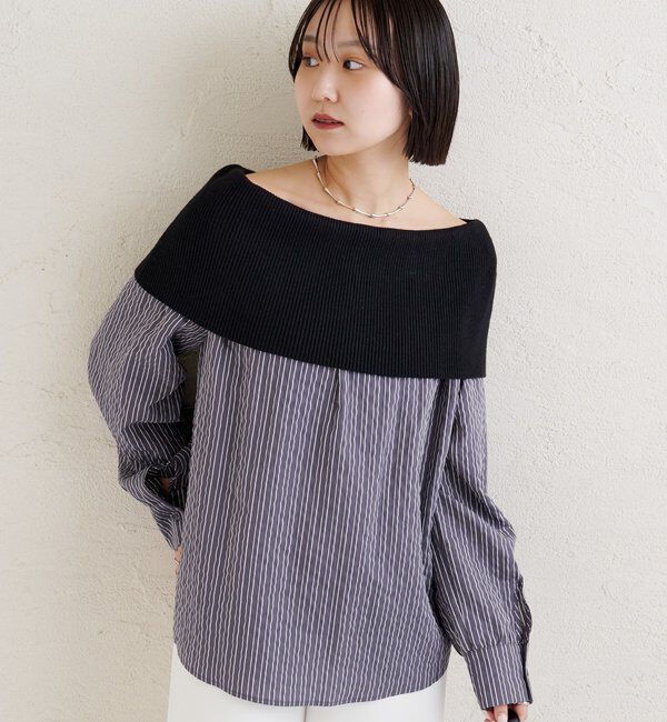  「オフショルリブストライプシャツ」|シャツ・ブラウス|