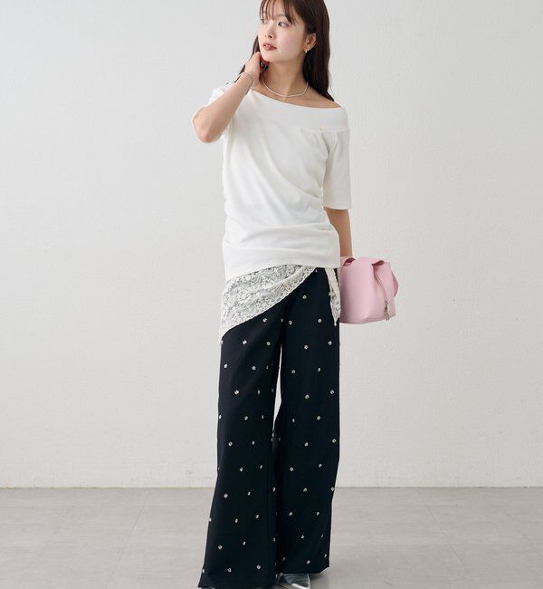  「プレート付きワイドネックT」|Tシャツ・カットソー|