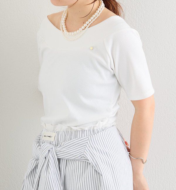  「プレート付きワイドネックT」|Tシャツ・カットソー|