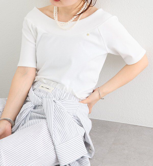  「プレート付きワイドネックT」|Tシャツ・カットソー|