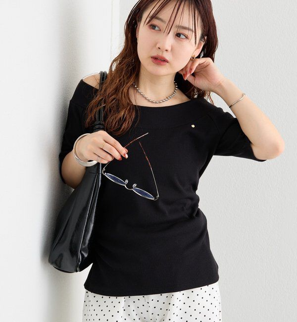  「プレート付きワイドネックT」|Tシャツ・カットソー|ブラック