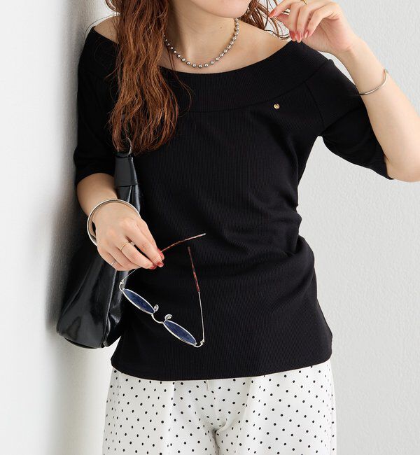  「プレート付きワイドネックT」|Tシャツ・カットソー|