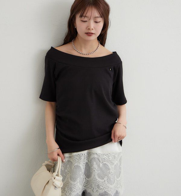  「プレート付きワイドネックT」|Tシャツ・カットソー|