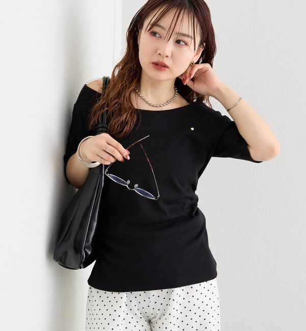  「プレート付きワイドネックT」|Tシャツ・カットソー|