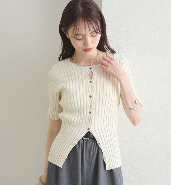  「ラウンドスリット半袖カーディガン」|カーディガン|