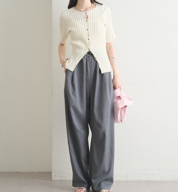  「ラウンドスリット半袖カーディガン」|カーディガン|