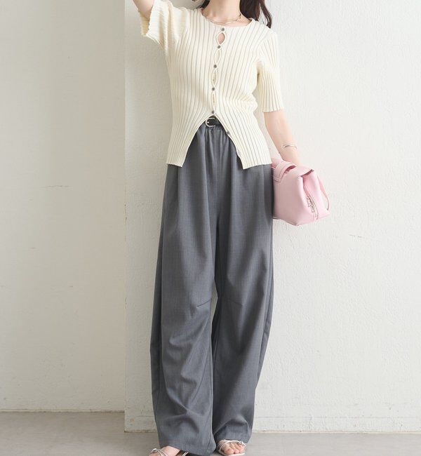  「ラウンドスリット半袖カーディガン」|カーディガン|