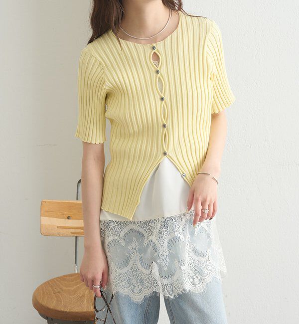  「ラウンドスリット半袖カーディガン」|カーディガン|