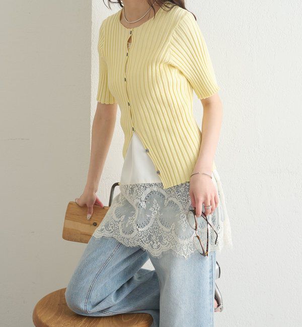  「ラウンドスリット半袖カーディガン」|カーディガン|