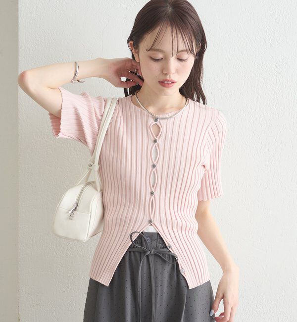  「ラウンドスリット半袖カーディガン」|カーディガン|