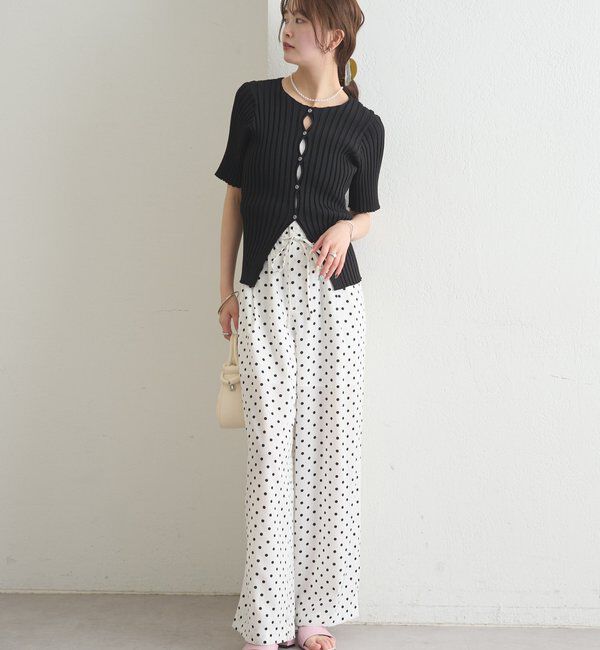  「ラウンドスリット半袖カーディガン」|カーディガン|