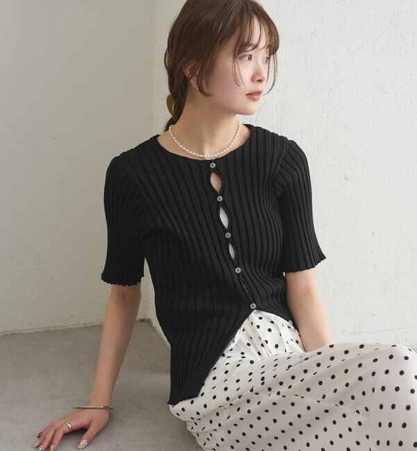 「ラウンドスリット半袖カーディガン」|カーディガン|