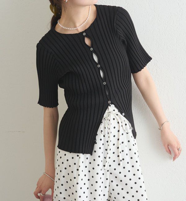  「ラウンドスリット半袖カーディガン」|カーディガン|