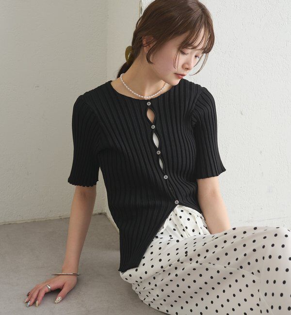  「ラウンドスリット半袖カーディガン」|カーディガン|