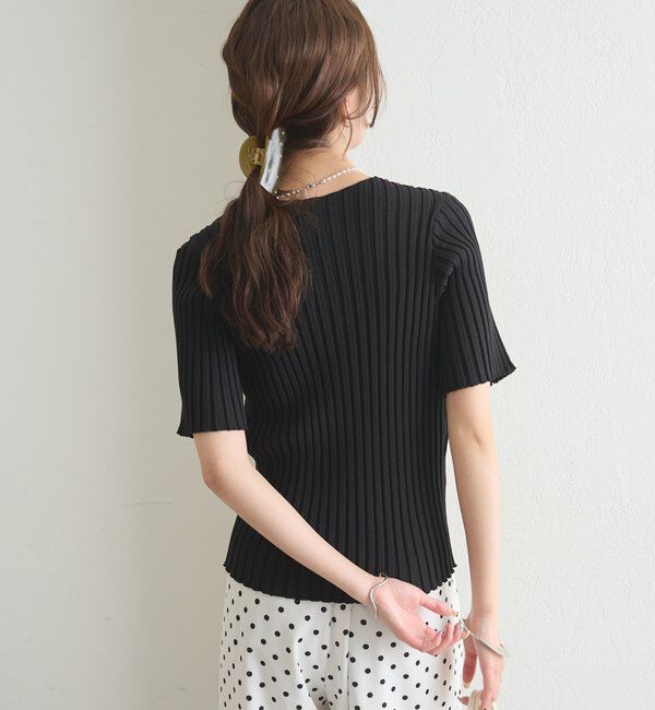  「ラウンドスリット半袖カーディガン」|カーディガン|