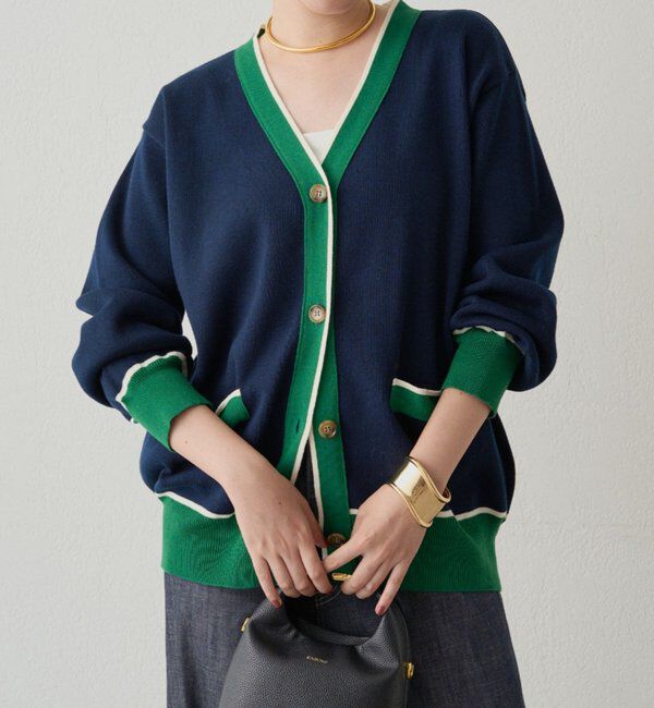  「配色ラインニットカーデ」|ニット・セーター|ネイビー