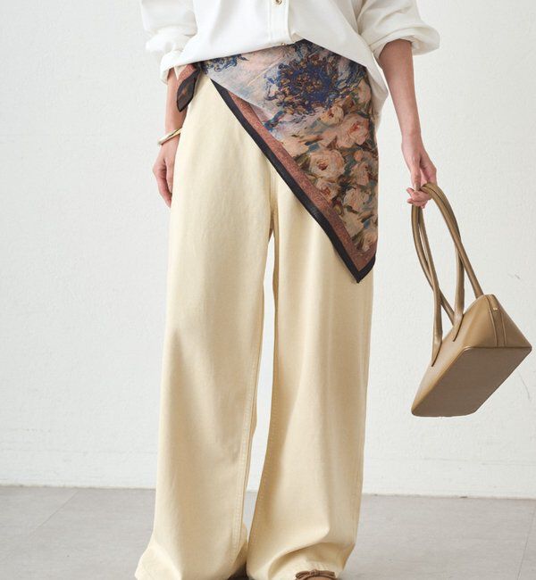  「ワイドカラーデニムパンツ」|デニム|イエロー